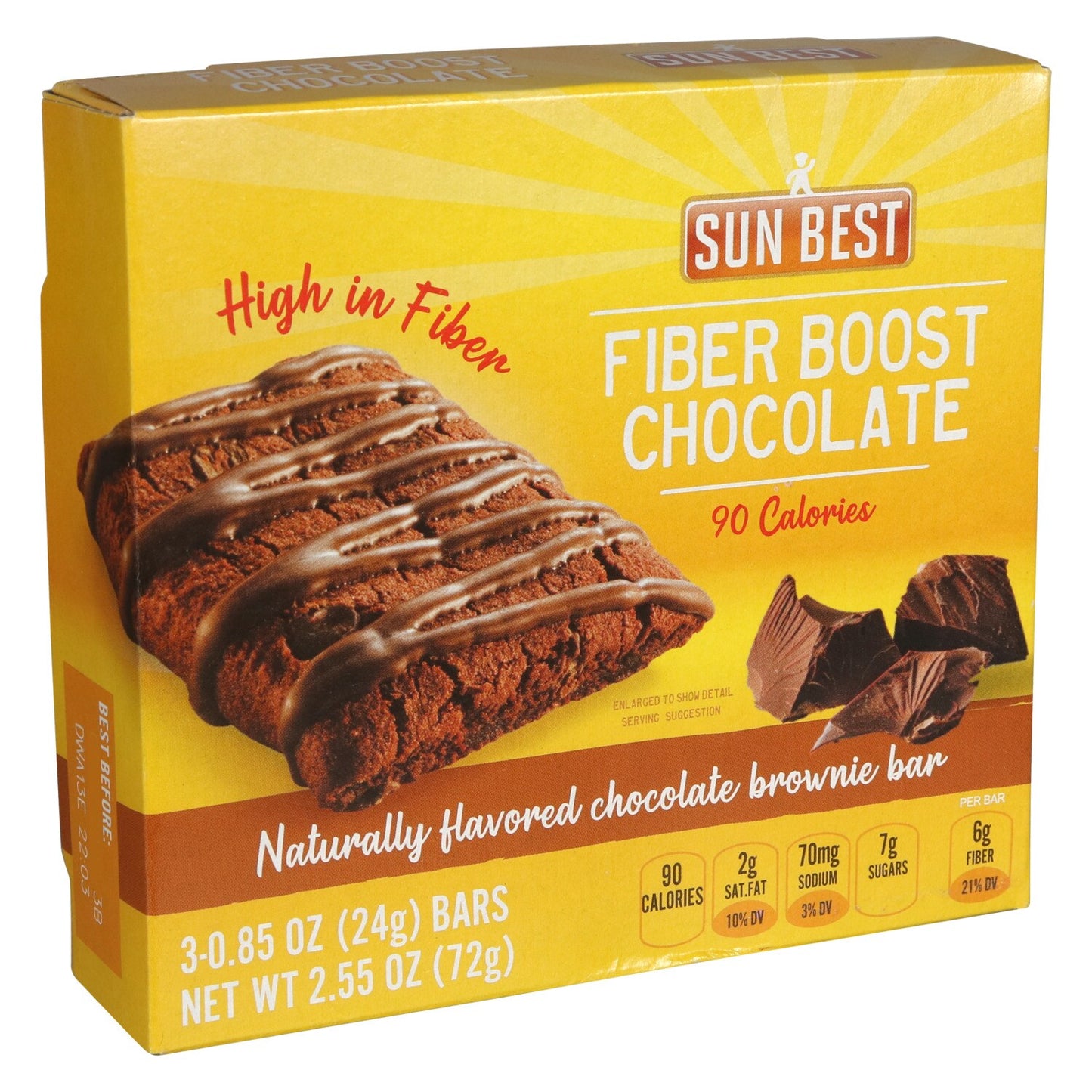 Sun Best Fiber Boosting Chocolate Brownie Bars, 3-ct. Packs (Pack of 12)
