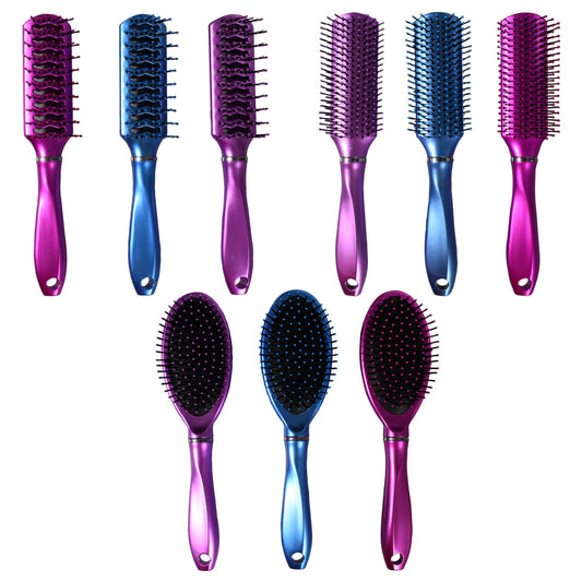 Metallic Plastic Hair Brushes (Pack of 24)