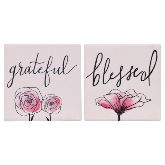 Blessed and Grateful Stone Coasters, 3.75-in. (Pack of 12)