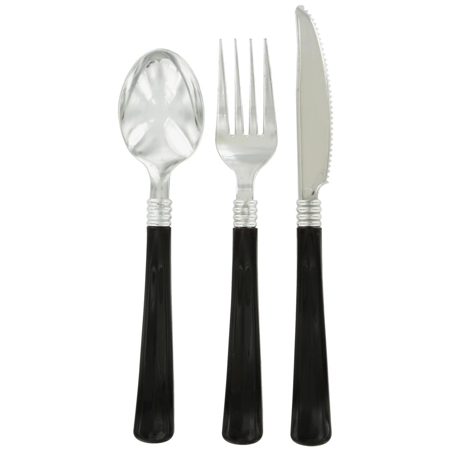 Silver Plastic Utensils with Black Handles, 12-ct. Packs (Pack of 4)