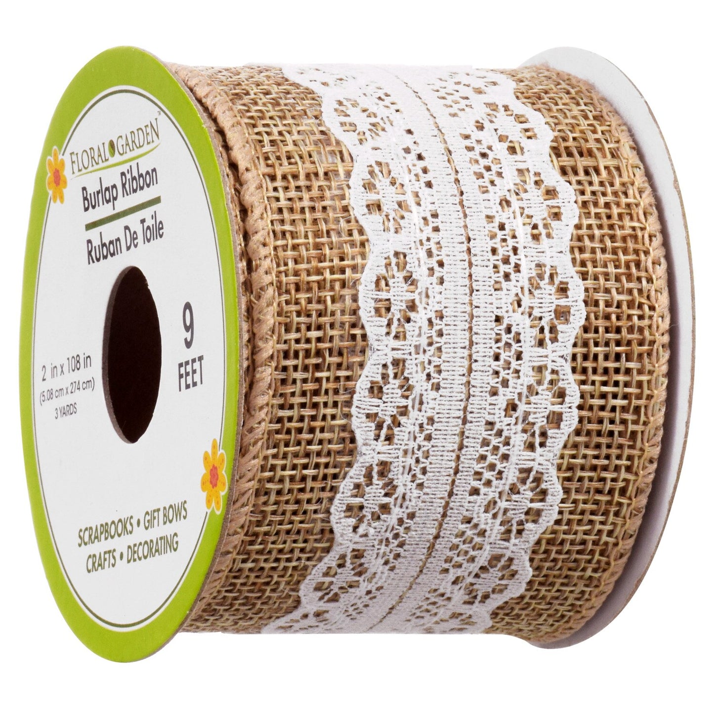 Floral Garden Lacey Burlap Ribbon, 3-yd. Rolls (Pack of 5)