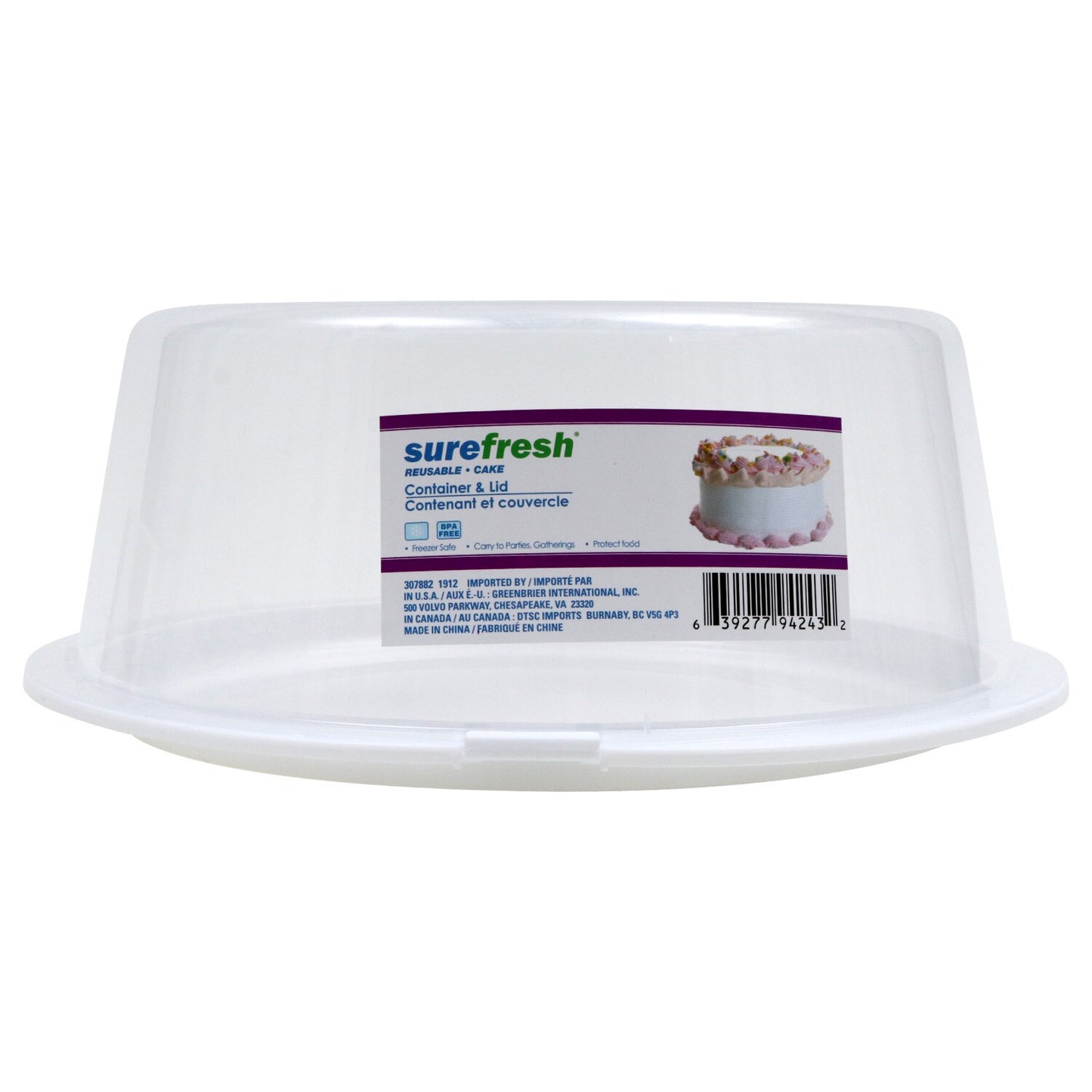 Sure Fresh Reusable Plastic Cake Containers with Lids, 12x4.75 in. (Pack of 6)