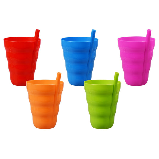 Colorful Plastic Tumblers with Built-In Straws, 5x3.625 in. (Pack of 24)