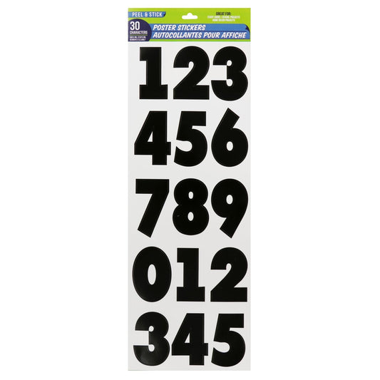Peel and Stick Black Number Poster Stickers (Pack of 24)