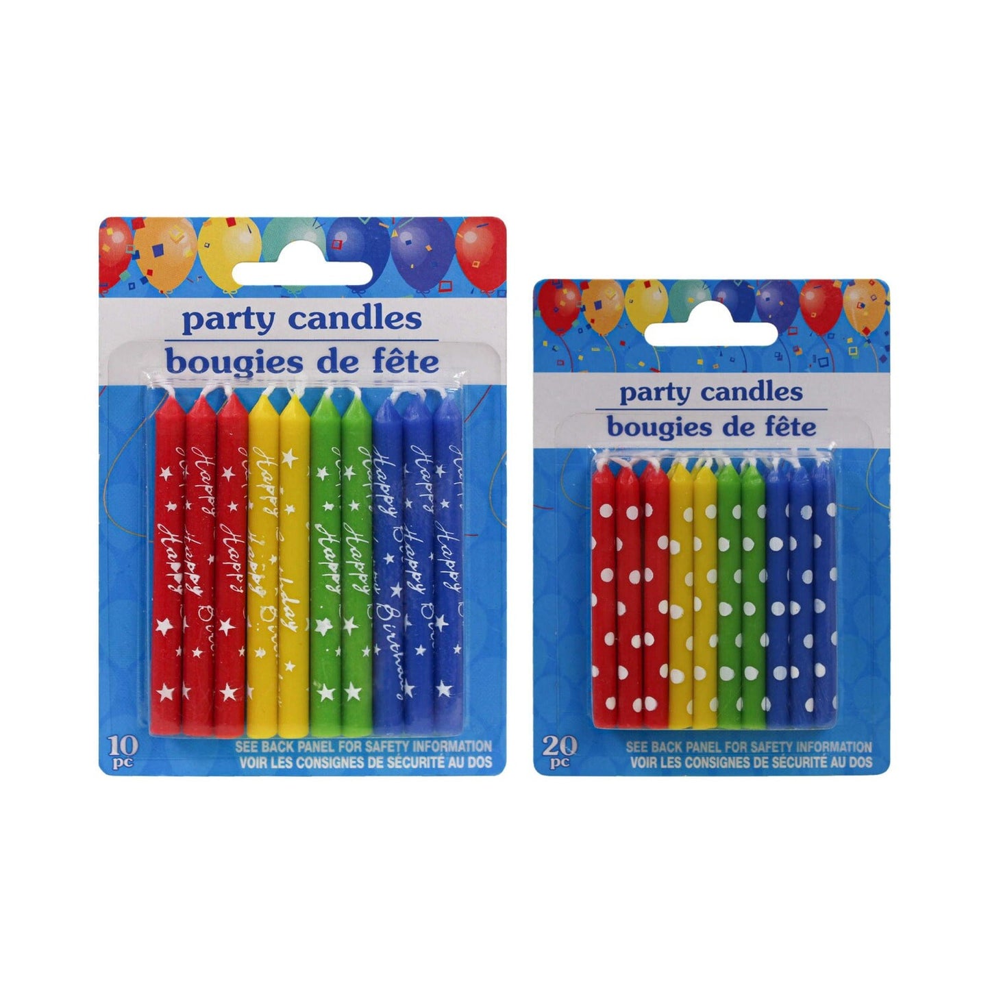 Party Candles - Primary Colors - Multi-pack, 10-pc & 20-pc. (Pack of 48)