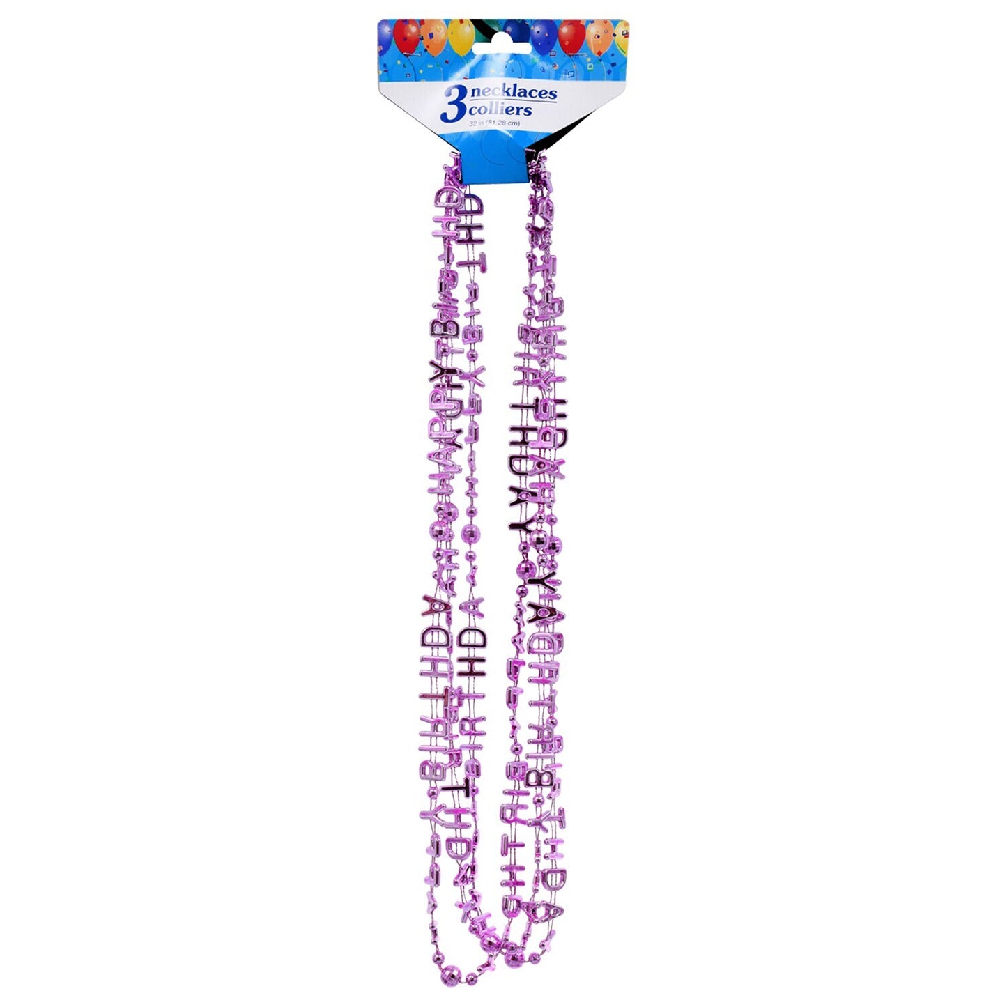 Happy Birthday Plastic Beaded Necklaces, 32 in. (Pack of 36)