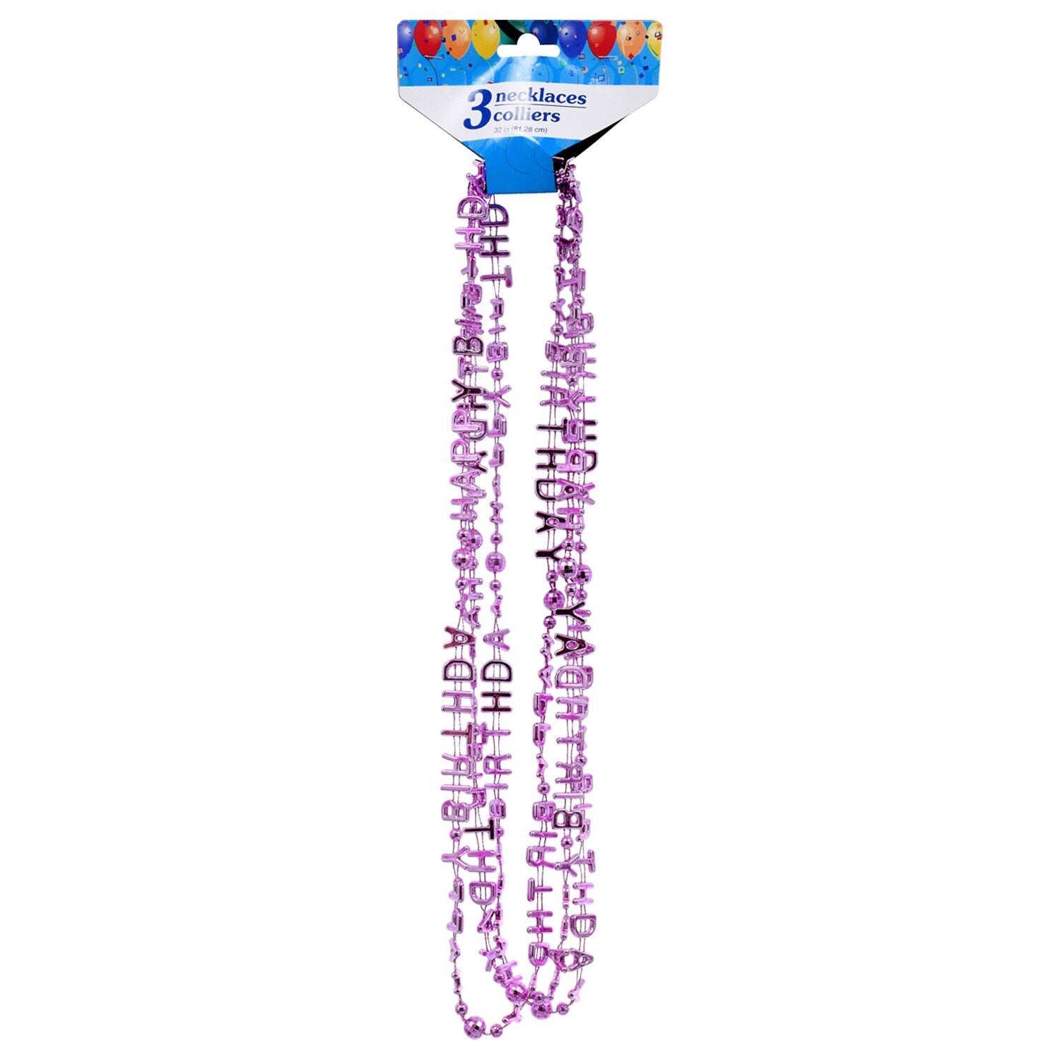 Happy Birthday Plastic Beaded Necklaces, 32 in. (Pack of 36)