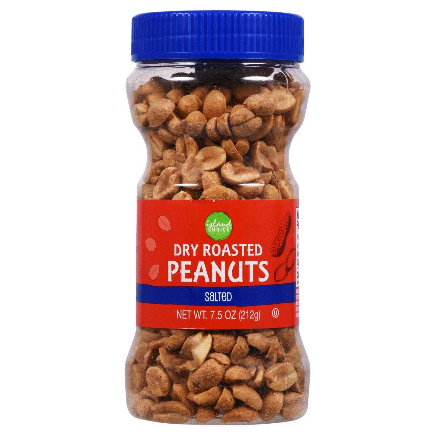 Island Choice Dry-Roasted Peanuts, 7.5 oz. Jars (Pack of 12)