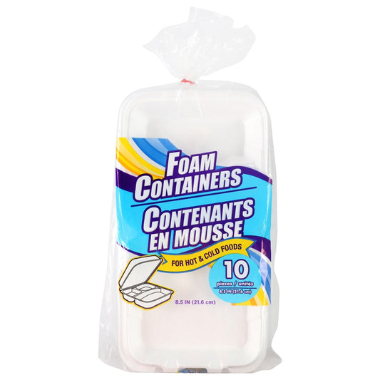 3-Compartment Foam Containers with Hinged Lids, 10-ct. Packs (Pack of 20)