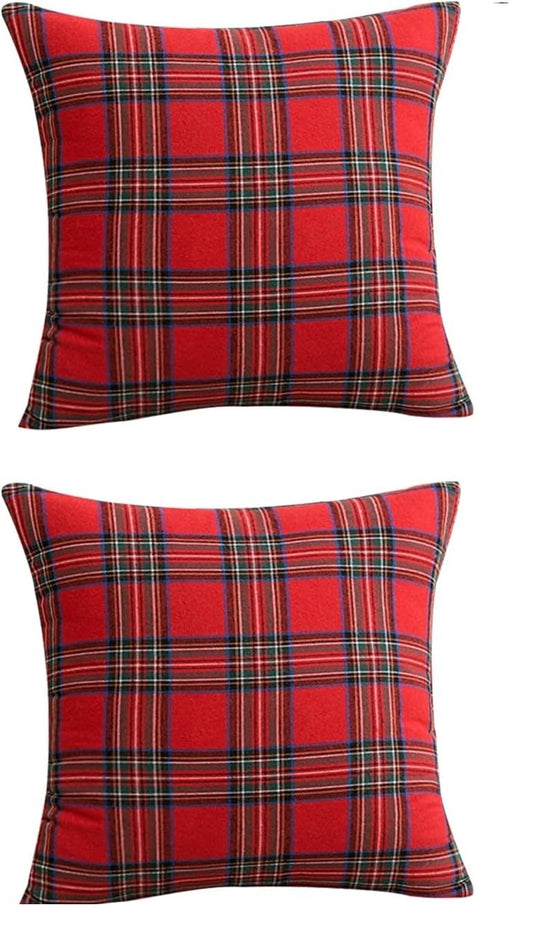 MODAIO - Set of 2 Red Plaid Christmas Pillow Covers, 18x18 inch Decorative Cushion Cases